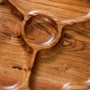Bandeja de servicio de madera de acacia con 4 secciones y cuenco de inmersión de cerámica Plato de aperitivo de madera hecho a mano Plato de servicio de aperitivos para fiestas - Product Image 6