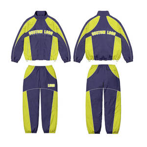 Veste coupe-vent thermique deux pièces décontractée pour hommes, survêtement en nylon solide et en polyester, avec fermeture à glissière, pantalon grande taille - Product Image 1