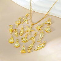 Collier avec pendentifs en forme de créatures marines plaqués or, poissons, coquillages, étoiles de mer, tortues, étoiles de mer, breloques pour la fabrication de bracelets, accessoires