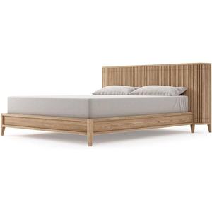 High-End modern <b>bed</b> <b>frame</b> made of solid teak <b>wood</b> <b>frame</b> <b>with</b> shelf <b>storage</b> on the headboard for indoor bedroom use - Product Image 4