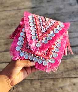 Boho Handmade Jute <b>Clutch</b> with Square Beading Fashionable <b>Wedding</b> Party <b>Bag</b> - Product Image 3