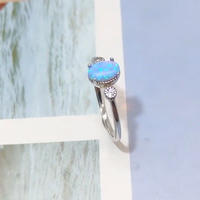 Bague en argent sterling 925 avec opale bleue pour femme, bijou à pierre ovale, faible MOQ, vente en gros