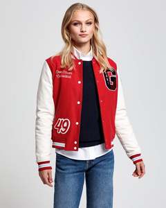 Chaquetas universitarias con cuello levantado para mujer con diseño de logotipo bordado de chenilla personalizado con parches, chaquetas cortas personalizadas para mujer - Product Image 3