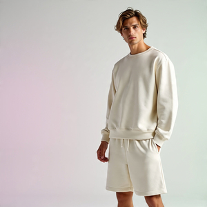 ชุดกางเกงขาสั้นขนแกะ100% สำหรับผู้ชายชุดวิ่งออกกำลังกายฟิตเนส2ชิ้นลำลองน้ำหนักเบาเซ็ตเสื้อวอร์มกางเกงขาสั้น - Product Image 3