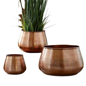 Lot de 3 jardinières en cuivre faites à la main personnalisables jardinières décorées de luxe en aluminium pour plancher de jardin pour le salon - Product Image 1