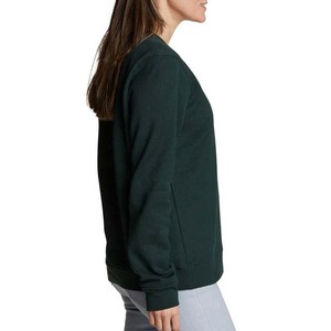 Sudadera de cuello redondo verde oscuro para mujer, manga larga, color sólido, tejido de algodón, para otoño - Product Image 3