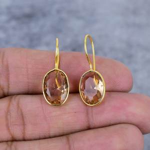 อัญมณีรูปวงรีมอร์กาไนต์925ต่างหูลวดชุบทองเงินสเตอร์ลิงสำหรับผู้หญิงของขวัญวันครบรอบวันแต่งงานสำหรับเธอ - Product Image 2