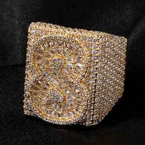 Hiphop <b>Mens</b> Fine Jewelry Gold Plated With 925 Sterling <b>Silver</b> <b>Ring</b> VVS Moissanite Diamond Hip Hop Letters And Numbers Fully <b>Ring</b> - Product Image 1