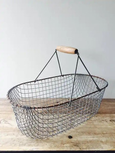 Cesta tejida redonda de aluminio plateado de alambre de Metal hecha a mano cesta de almacenamiento de mesa de frutas y verduras con asa - Product Image 3