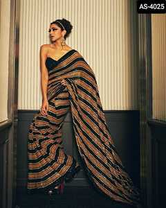 Ấn Độ Và Pakistan Phong Cách Georgette Saree Nặng In Kỹ Thuật Số Và Sẵn Sàng Trình Tự Làm Việc Lụa Satin In Kỹ Thuật Số Ren Biên Giới Sari - Product Image 4