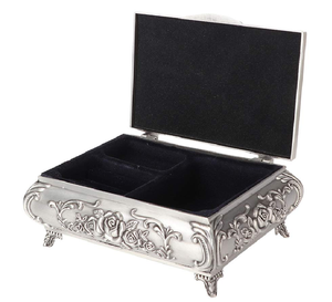 Joyero de metal chapado en plata vintage con forro de terciopelo, regalo de almacenamiento de pendientes de anillo de estilo antiguo al por mayor - Product Image 1