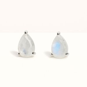 Wholesale Sterling Silver Rhodium Plated Rainbow <b>Moonstone</b> Pear Cut Stud <b>Earrings</b> Romantic Natural Gemstone Anniversary Gift - Product Image 4