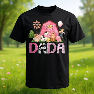 เสื้อยืดครอบครัวลายวัววันเกิด Dada Pink Farm ดีไซน์เข้าชุดกันสำหรับโอกาสพิเศษ สินค้าส่งเสริมการขาย - Product Image 3