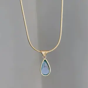 Classic 18K Gold Plated Stainless Steel <b>Pendant</b> <b>Necklace</b> Trendy Streetwear with Water Droplets and Artificial <b>Crystal</b> Inlay - Product Image 2