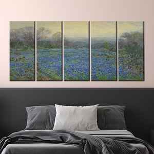 Impresión en lienzo de prado de flores silvestres impresionistas para decoración de casas de campo, 5P: estirado sobre lienzo - Product Image 1