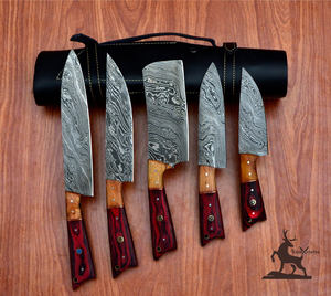 Vente en gros Ensemble de couteaux de cuisine en acier Damas avec étui en cuir pour cadeau Support personnalisé OEM - Product Image 1