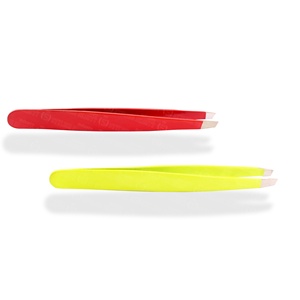 Pince à épiler pour sourcils en acier inoxydable argenté, pointe orange et jaune, marque privée, antistatique, non corrosive - Product Image 2