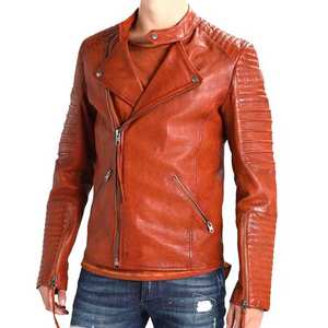 Calidad Premium 100% cuero de vaca Slim Fit moda Biker chaqueta de cuero para hombres cuero genuino tamaño personalizado chaqueta de invierno - Product Image 2