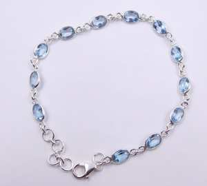 Bracelet de mariage en argent sterling avec aquamarine naturelle ovale de 6,40 g, serti en bélière, design facetté, taille 7,5 - Cadeau de fête chrétienne - Product Image 5