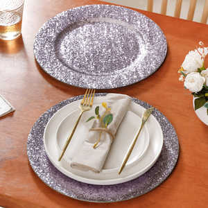 Assiette de présentation en plastique écologique exquise couleur gris lavande décor de mariage en relief plats de qualité supérieure - Product Image 1