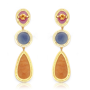 Reyes พลอยสีฟ้าและทับทิมที่สวยงามต่างหูวิคตอเรียสุดหรูทอง14K 925เงินเครื่องประดับเพชรธรรมชาติสำหรับผู้หญิง - Product Image 2