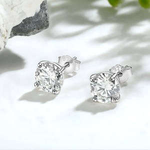 925 Sterling Silver Moissanite Diamond <b>Earring</b> Round Diamond Solitaire Stud Push Back VVS1 Moissanite <b>Earring</b> - Product Image 4