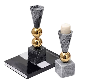 Grey <b>Marble</b> <b>Candle</b> Holder Gold Home Decor Art Design Candelabra Stone Candlestick Stand Holder Available at Affordable Price - Product Image 1