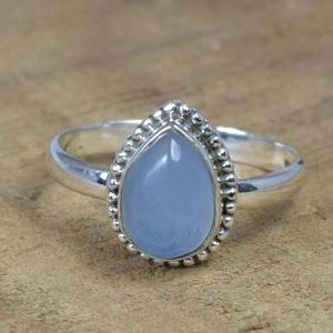 Anillo de Plata de Ley 925 hecho a mano estilo bohemio, piedra preciosa de Calcedonia, joyería de boda chapada en rodio para mujer, regalo de tendencia para ella - Product Image 5