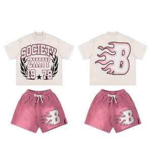 Conjunto de pantalones cortos y camiseta de verano con estampado DTF para hombre, traje de sublimación personalizado, ropa de calle de dos piezas con diamantes de imitación, ropa Oem - Product Image 3