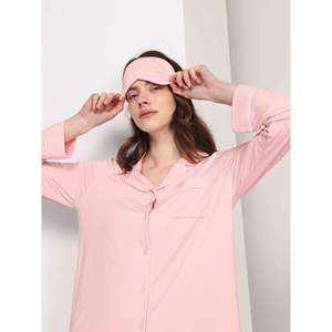 Conjunto de Pijama Clásico Suave de Manga Larga para Mujer, Rosa, Spandex, Personalizado, Transpirable, Suave, Talla XS para Primavera, ODM, con Cordón Ajustable - Product Image 2