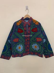 Veste en coton brodée florale bohème, col mandarin, manches trois quarts, vêtements d'extérieur pour femmes, printemps - Product Image 1