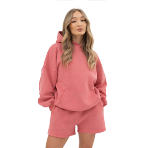Sudadera Extra Grande para Mujer, 50% Algodón, 50% Poliéster, Color Coral Amanecer, Estilo Urbano, Hombros Caídos, Corte Holgado, Moda de Invierno - Product Image 1