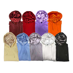 Mode, impression personnalisée de logo, nouveau style, sweat à capuche à manches longues surdimensionné 100% coton, uni, unisexe, doublé de satin, avec capuche en soie - Product Image 5