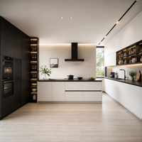 Meubles de cuisine modernes de luxe sur mesure avec îlot, design modulaire noir et blanc, solution complète pour toute la maison