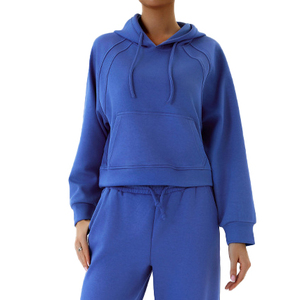 Trajes de entrenamiento de manga larga con cremallera Crop Top Sudadera con capucha y pantalones de pierna ancha Mujeres Conjunto de chándales de dos piezas personalizado para mujeres - Product Image 2