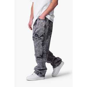 Vaqueros Cargo V741 Gris Lavado Ácido Intenso 100% Algodón Negro de 13 oz, Corte Holgado/Relajado - Product Image 6