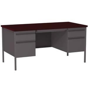 Alera 25962 Bureau en acier à double piétement 60 po. X 30 pouces X 29,5 pouces Bureau rectangulaire en mélamine avec pieds en acajou/charbon de bois - Product Image 1