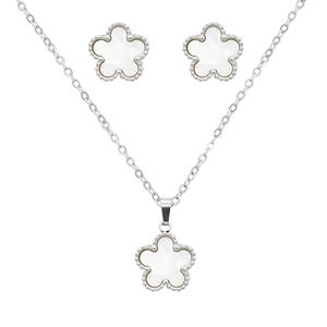 Ensembles de boucles d'oreilles collier en acier inoxydable de luxe vintage plaqué or 18 carats avec anneaux de perles pour cadeau d'occasions de mariée de fête - Product Image 1