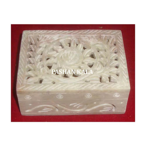 Cajas de Regalo de Piedra Jabonosa Natural Talladas a Mano con Diseño Antiguo Indio, Forma Rectangular, para Empaque de Joyería en Festividades - Product Image 1