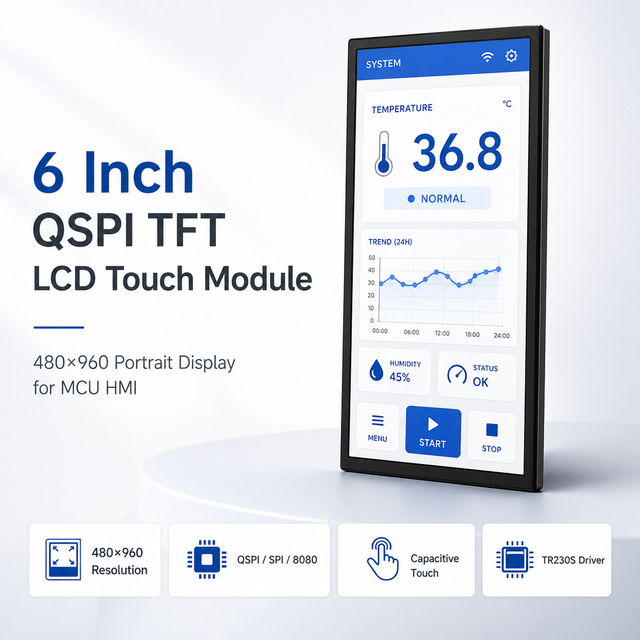 6 Inch 480x960 Smart QSPI TFT LCD Touch Display Module  for MCU HMI Display Upgrade  STM32 ESP32  Arduino, Raspberry Pi