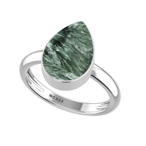 Anillo de Plata de Ley 925 con Acabado de Alta Calidad, Engaste de Bisel, Gema de Serafinita Tallada en Cabochón, Formas Mixtas, para Bodas, Fiestas, Moderno y a la Moda - Product Image 4