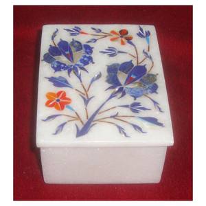 Forme rectangulaire grande taille fait à la main en marbre albâtre Art floral incrustation Design maison coffrets cadeaux décoratifs et cadeau de mariage en marbre - Product Image 1