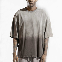 T-shirt Ringer Homme Haute Qualité 100% Coton Coupe Classique Tricoté Délavé à l'Acide Effet Soleil Manches Courtes Style Urbain Anti-Plis