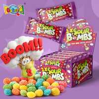 Permen Kunyah Rasa Buah Halal Grosir Label Pribadi Kustom 15g Sour Bombs Tipe Skittle-s Produsen Cina Permen Halal dalam Jumlah Besar