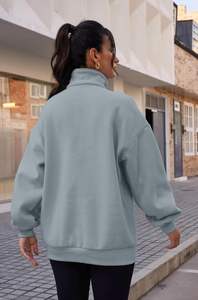 Jersey de gimnasio personalizado de alta calidad para mujer, sudadera de manga larga con media cremallera de gran tamaño para mujer con bolsillos - Product Image 6