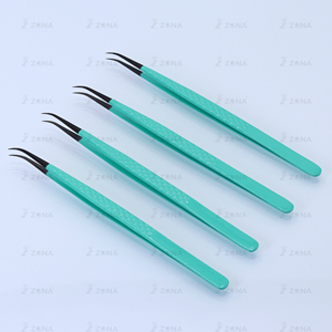 Puntas de fibra negra afiladas, pinzas de extensión de pestañas, pinzas de cejas inclinadas azules, pinzas de extensión de pestañas al por mayor - Product Image 3