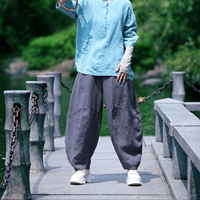 Pantalon large en lin pour femme, décontracté, tissé, boutonné, doux, coupe droite, simple, respirant, écologique, grandes tailles, personnalisable