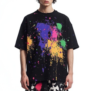 <b>Trendy</b> Artistic Colorful Paint-Splattered Soft Cotton Black Men's Short-Sleeve <b>T</b>-<b>Shirt</b> Casual Oversized Streetwear Tee <b>Shirt</b> - Product Image 6