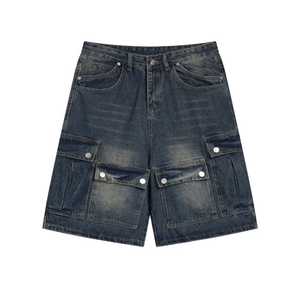 Venta al por mayor de pantalones cortos de mezclilla holgados personalizados para hombre Vintage empalme desteñido Streetwear recortado pantalones cortos de mezclilla desgastados de gran tamaño para los hombres - Product Image 3