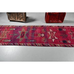 2.8x9.2 ft Rug, Vintage Herki Rug, Turkish <b>Red</b> <b>Wool</b> Striped Rug - Product Image 3